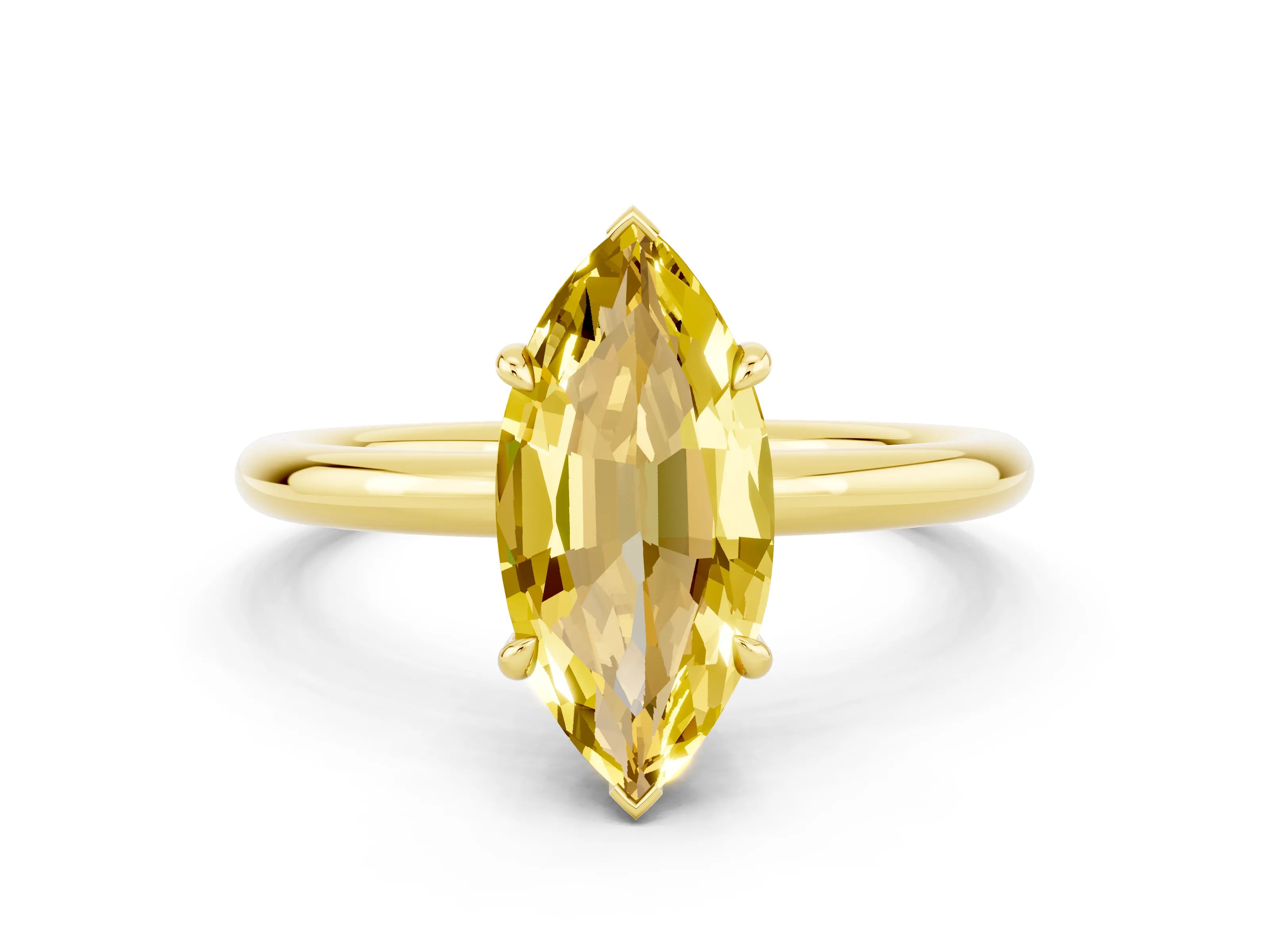 Yellow gold Marquise Cut Yellow Sapphire Solitaire Ring with Thin Band and Four-Prong Setting_36