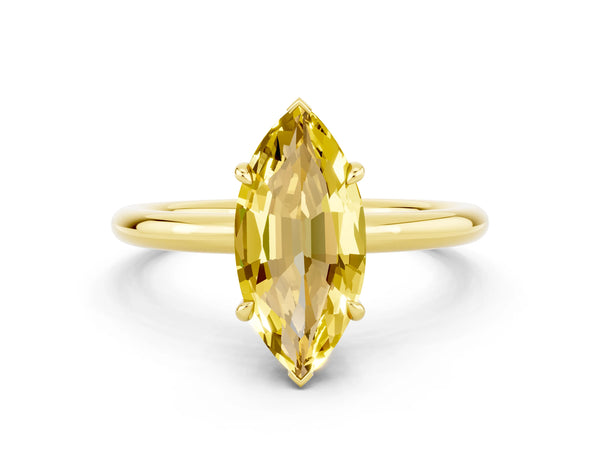Yellow gold Marquise Cut Yellow Sapphire Solitaire Ring with Thin Band and Four-Prong Setting