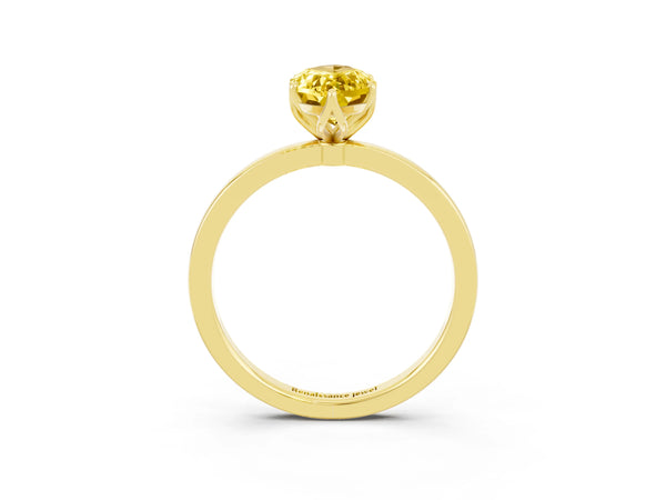 Yellow gold Marquise Cut Yellow Sapphire Solitaire Ring with Thin Band and Prong Setting