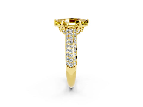 Yellow gold Marquise Cut Yellow Sapphire Solitaire Ring with Three-Row Pavé Band and Four-Prong Setting_14