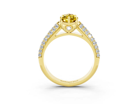 Yellow gold Marquise Cut Yellow Sapphire Solitaire Ring with Three-Row Pavé Band and Four-Prong Setting_15