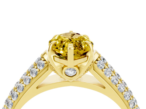 Yellow gold Marquise Cut Yellow Sapphire Solitaire Ring with Three-Row Pavé Band and Four-Prong Setting_16