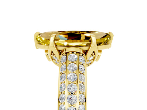 Yellow gold Marquise Cut Yellow Sapphire Solitaire Ring with Three-Row Pavé Band and Four-Prong Setting_17