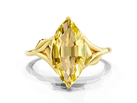 Yellow gold Marquise Cut Yellow Sapphire Solitaire Ring with Twist Band and Four-Prong Setting_24