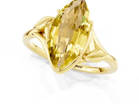 Yellow gold Marquise Cut Yellow Sapphire Solitaire Ring with Twist Band and Four-Prong Setting_25