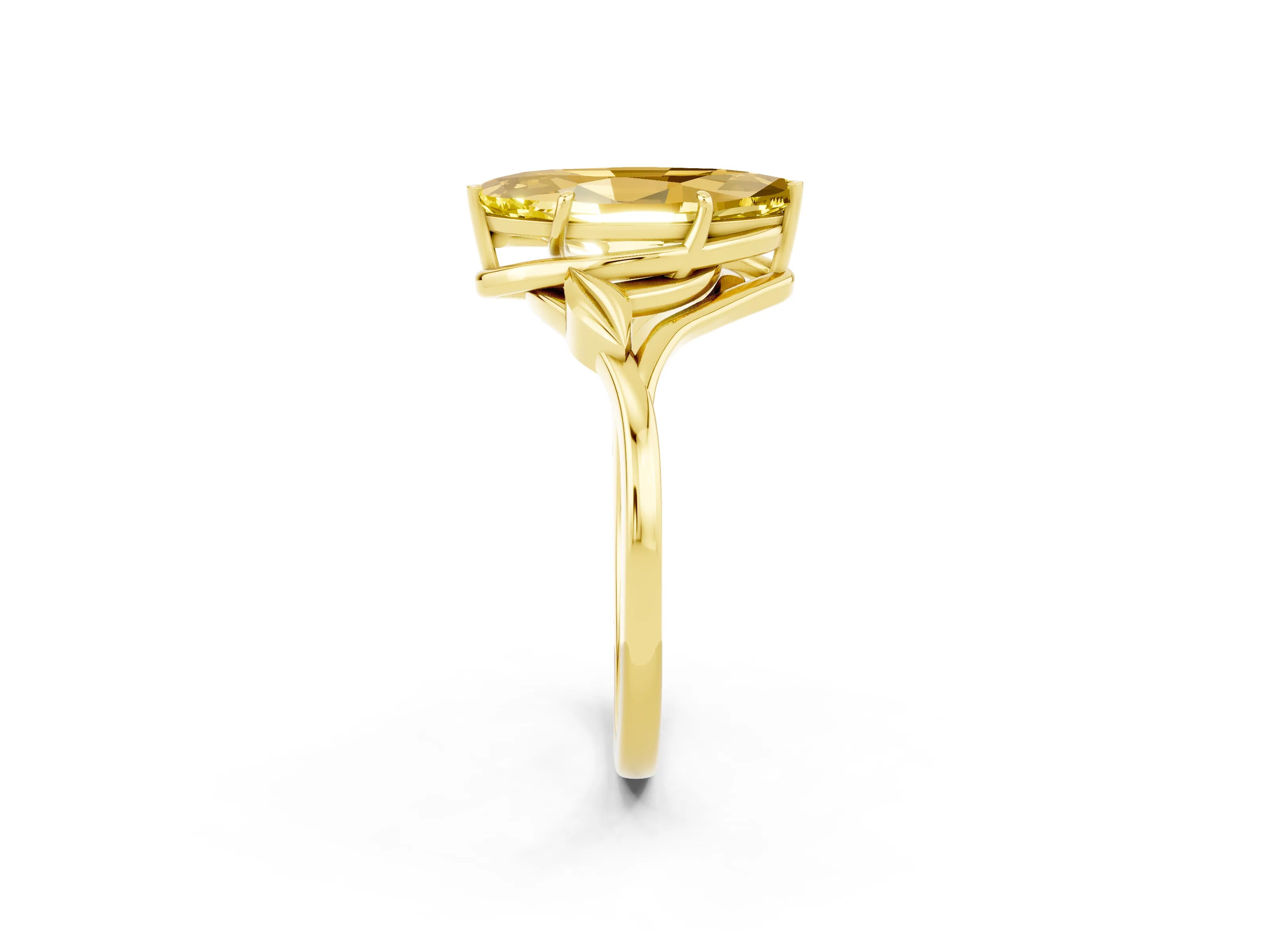 Yellow gold Marquise Cut Yellow Sapphire Solitaire Ring with Twist Band and Four-Prong Setting_26