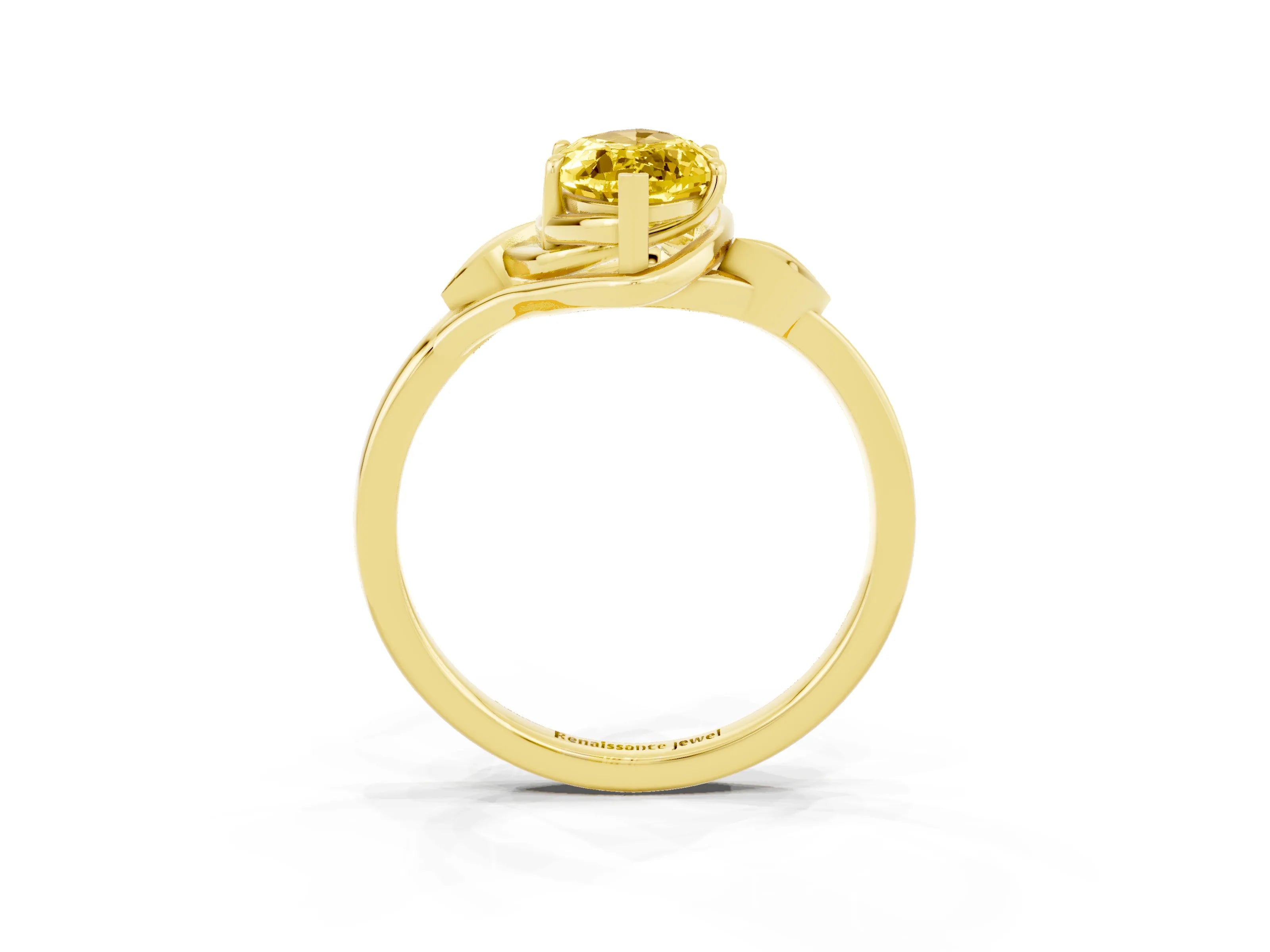 Yellow gold Marquise Cut Yellow Sapphire Solitaire Ring with Twist Band and Four-Prong Setting_27