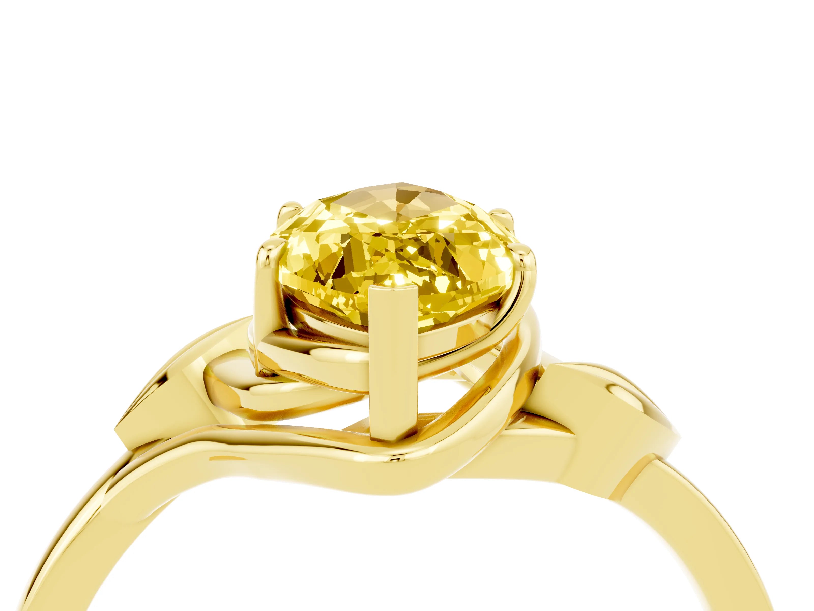 Yellow gold Marquise Cut Yellow Sapphire Solitaire Ring with Twist Band and Four-Prong Setting_28