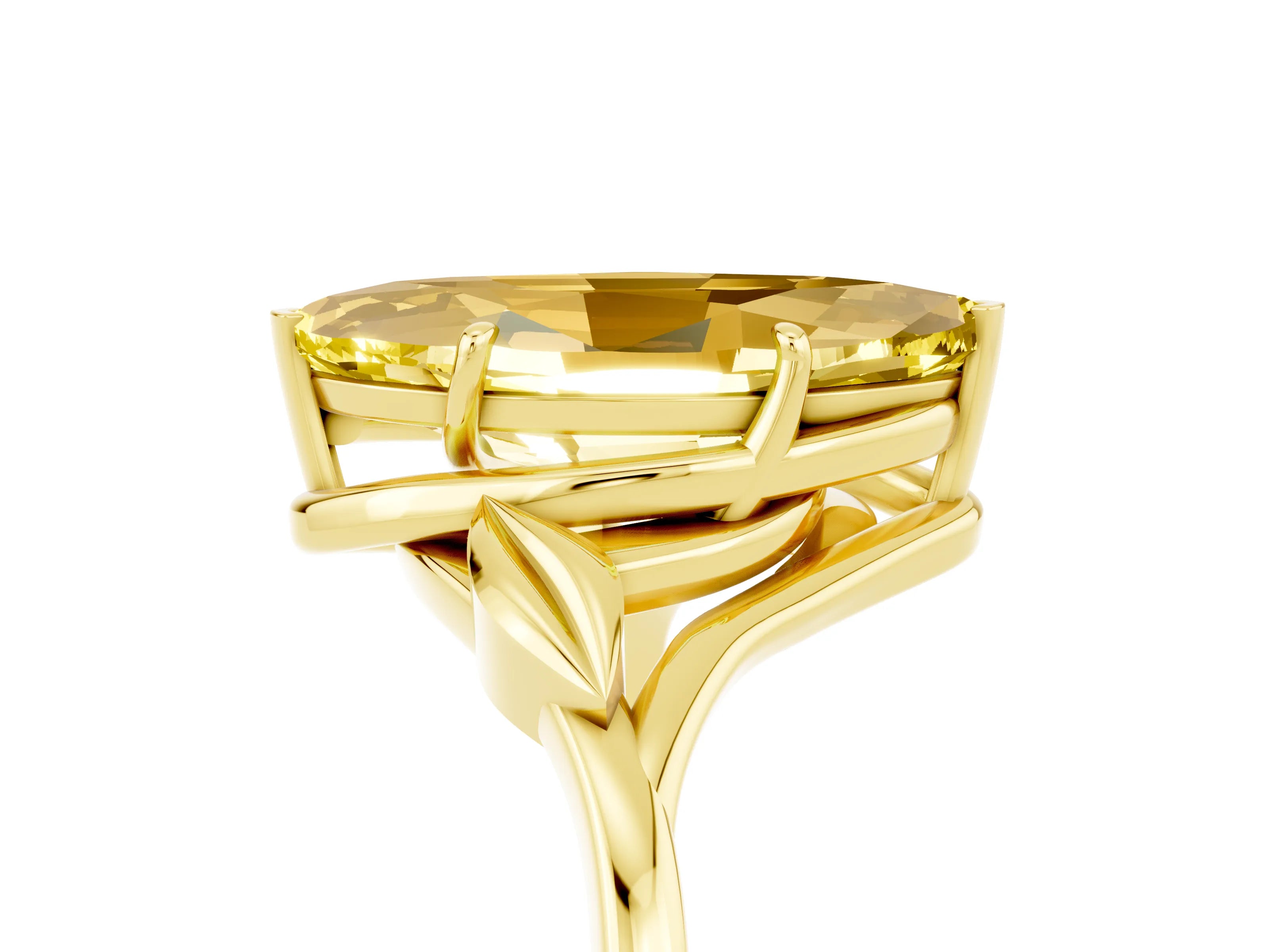 Yellow gold Marquise Cut Yellow Sapphire Solitaire Ring with Twist Band and Four-Prong Setting_29