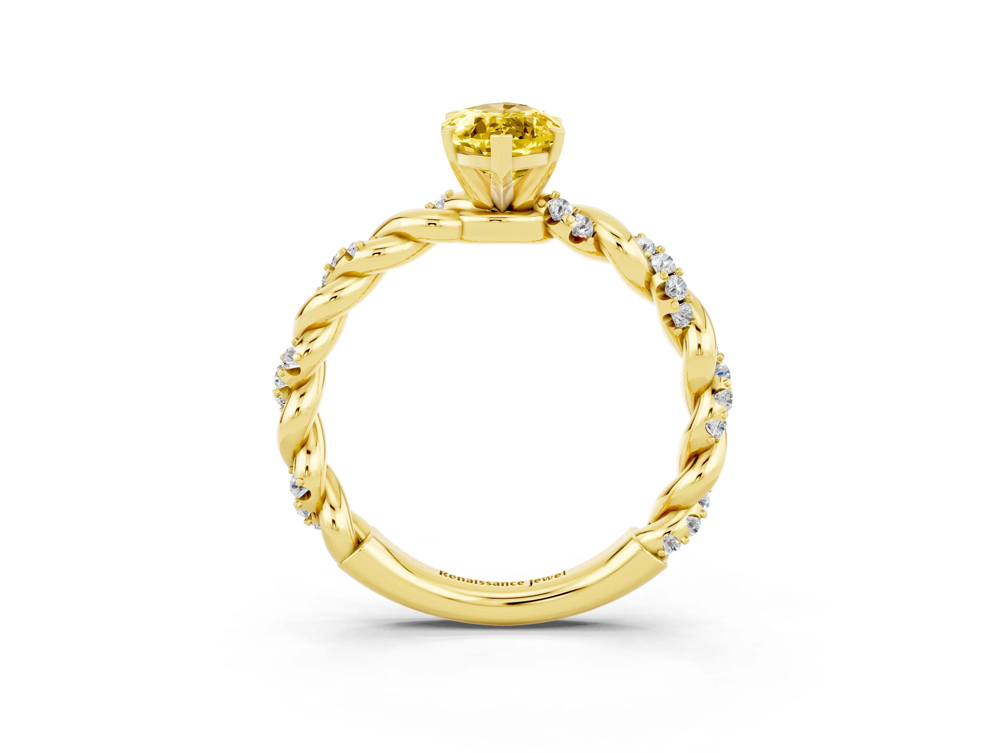 Yellow gold Marquise Cut Yellow Sapphire Solitaire Ring with Twisted Band and Pavé Accents_3
