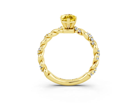 Yellow gold Marquise Cut Yellow Sapphire Solitaire Ring with Twisted Band and Pavé Accents_3