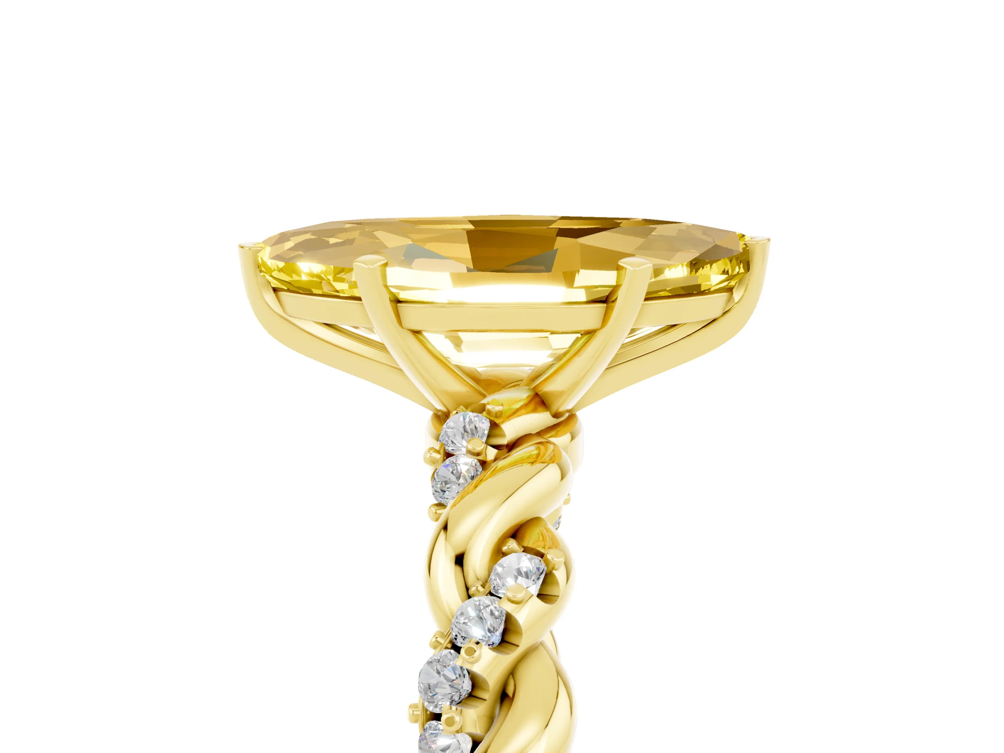 Yellow gold Marquise Cut Yellow Sapphire Solitaire Ring with Twisted Band and Pavé Accents_5
