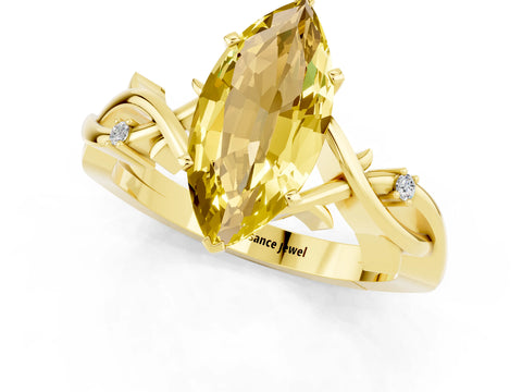 Yellow gold Marquise Cut Yellow Sapphire Solitaire Ring with Twisted Band and Prong Setting_1