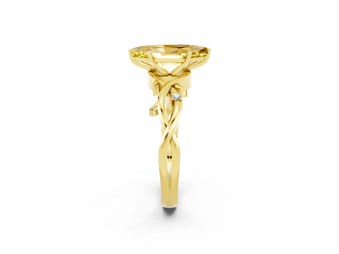 Yellow gold Marquise Cut Yellow Sapphire Solitaire Ring with Twisted Band and Prong Setting_2