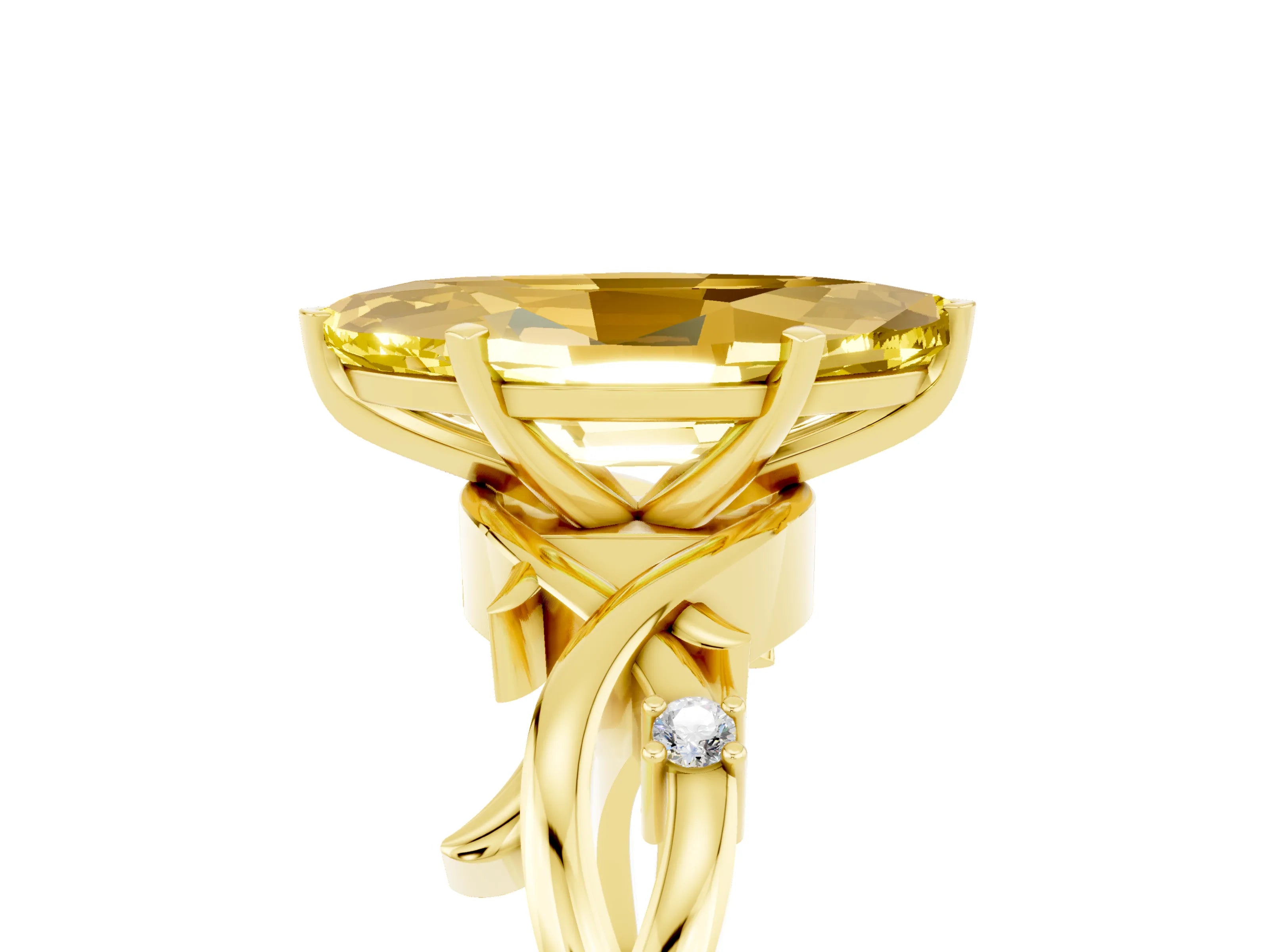 Yellow gold Marquise Cut Yellow Sapphire Solitaire Ring with Twisted Band and Prong Setting_5