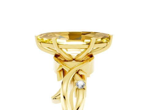Yellow gold Marquise Cut Yellow Sapphire Solitaire Ring with Twisted Band and Prong Setting_5