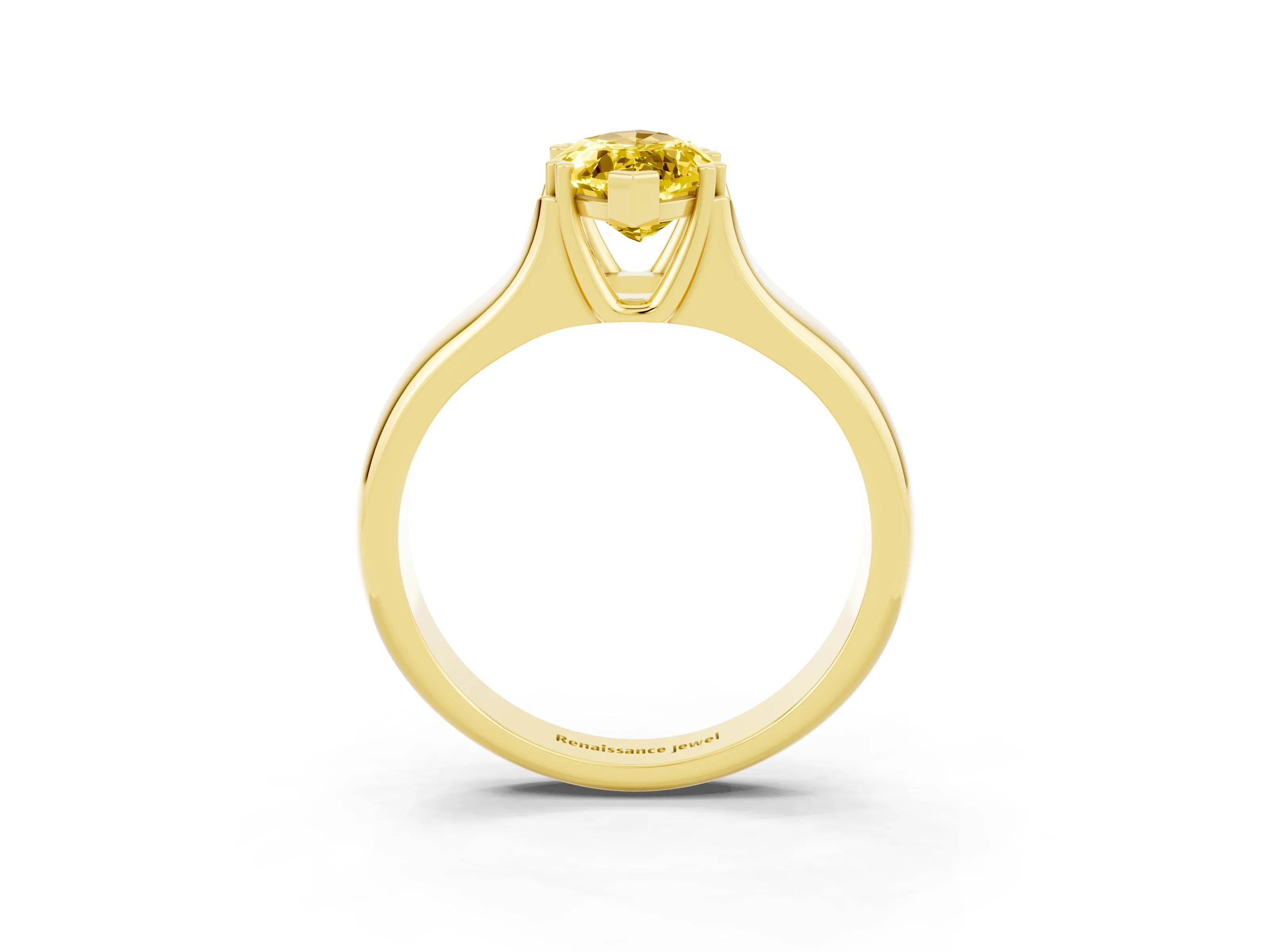Yellow gold Marquise Cut Yellow Sapphire Solitaire Ring with Wide Band and Prong Setting_27