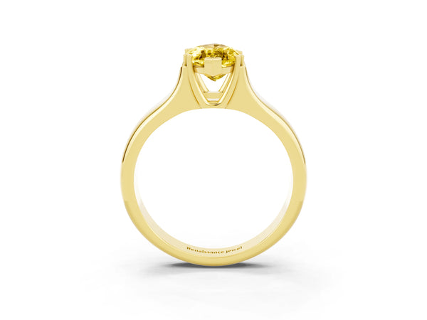 Yellow gold Marquise Cut Yellow Sapphire Solitaire Ring with Wide Band and Prong Setting