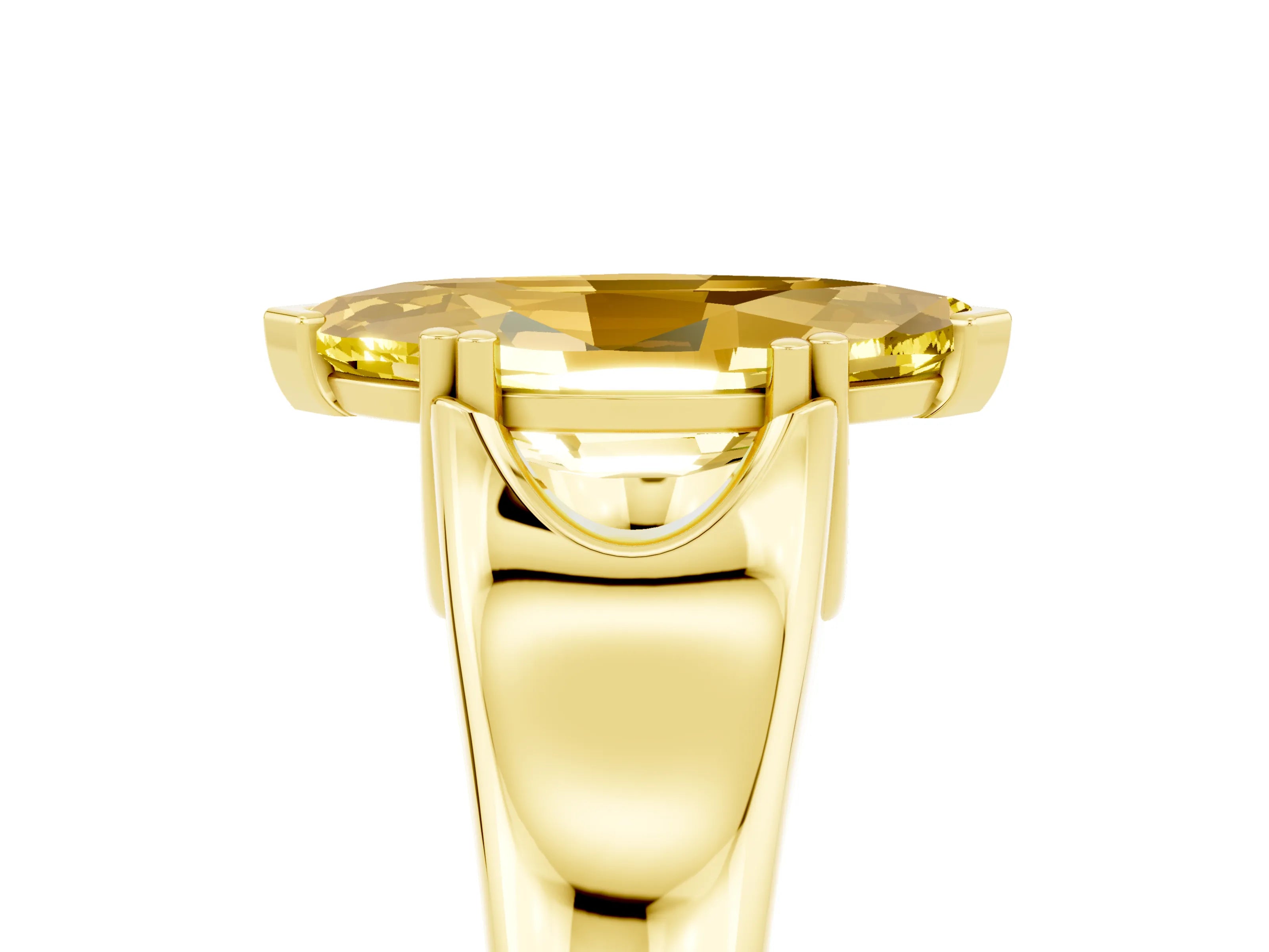 Yellow gold Marquise Cut Yellow Sapphire Solitaire Ring with Wide Band and Prong Setting_29