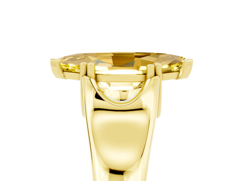 Yellow gold Marquise Cut Yellow Sapphire Solitaire Ring with Wide Band and Prong Setting_29