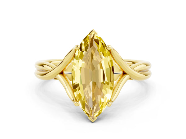 Yellow gold Marquise Cut Yellow Sapphire Solitaire Twist Band Prong Setting Ring