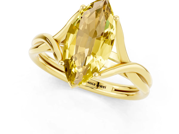 Yellow gold Marquise Cut Yellow Sapphire Solitaire Twist Band Prong Setting Ring
