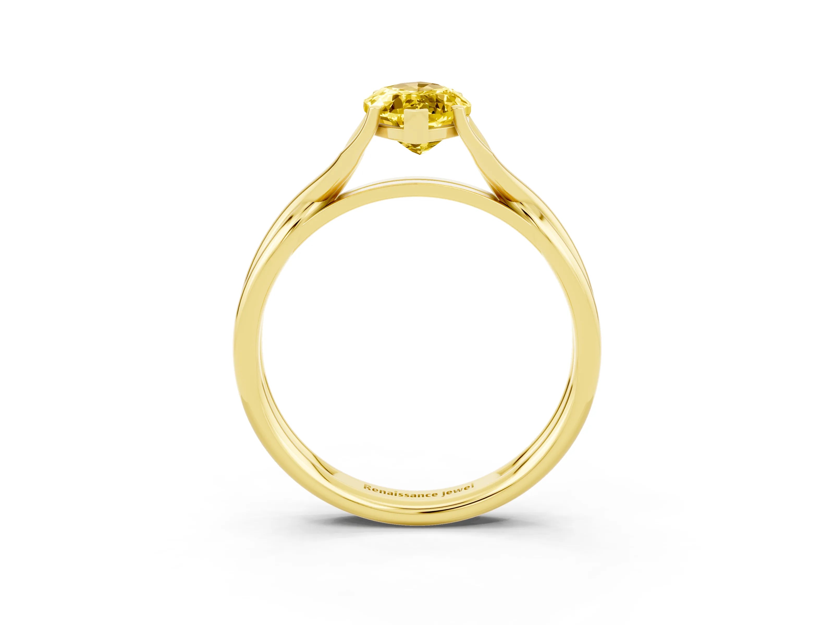 Yellow gold Marquise Cut Yellow Sapphire Solitaire Twist Band Prong Setting Ring_87