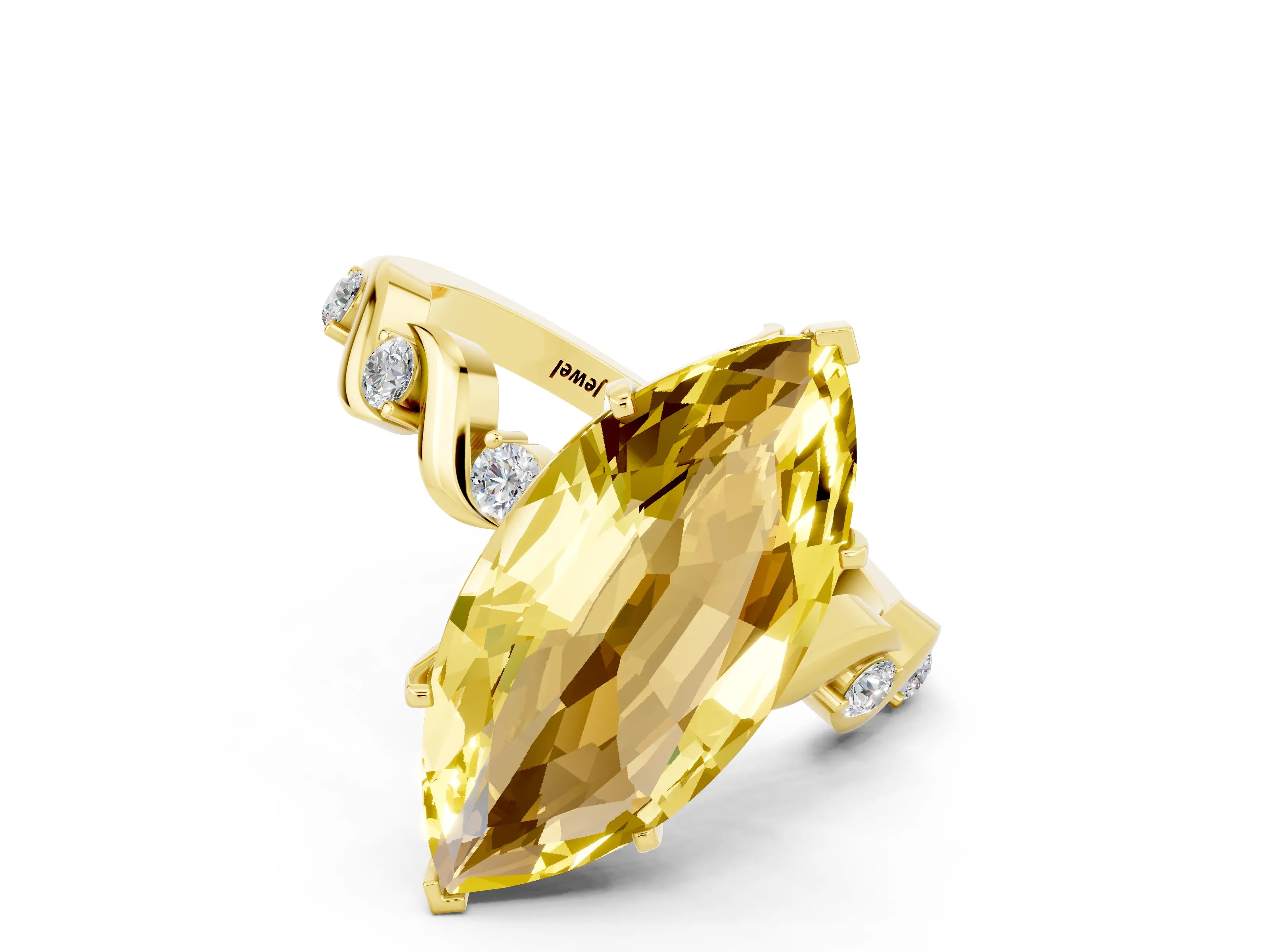 Yellow gold Marquise Cut Yellow Sapphire Solitaire Twisted Band with Round  Accents and Prong Setting_12