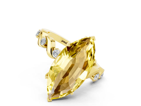 Yellow gold Marquise Cut Yellow Sapphire Solitaire Twisted Band with Round  Accents and Prong Setting_12