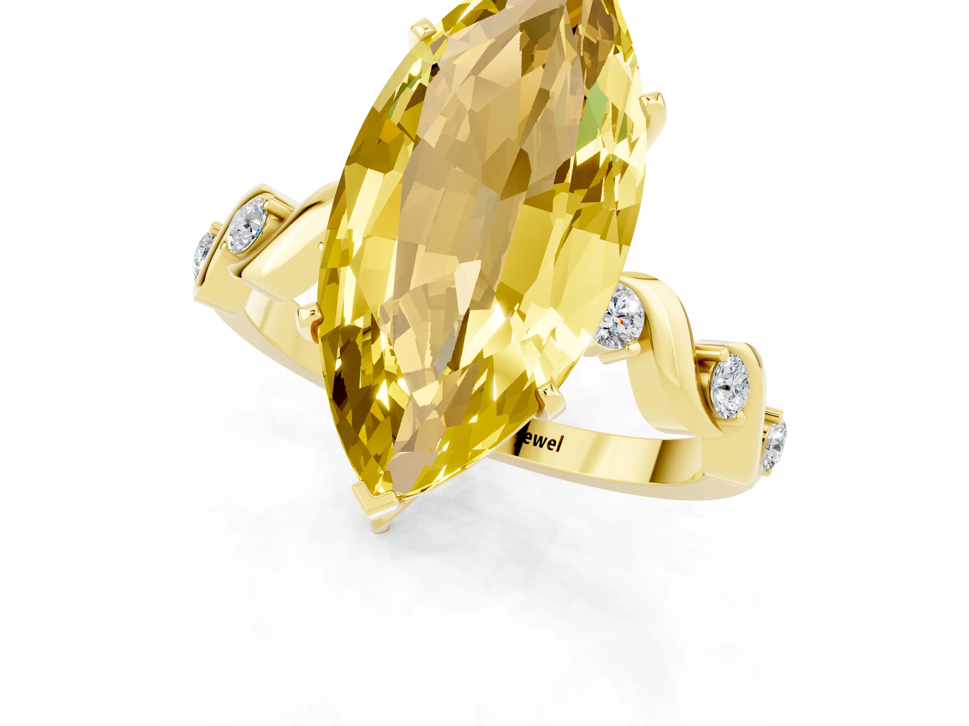 Yellow gold Marquise Cut Yellow Sapphire Solitaire Twisted Band with Round  Accents and Prong Setting_13