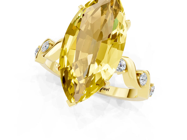 Yellow gold Marquise Cut Yellow Sapphire Solitaire Twisted Band with Round  Accents and Prong Setting
