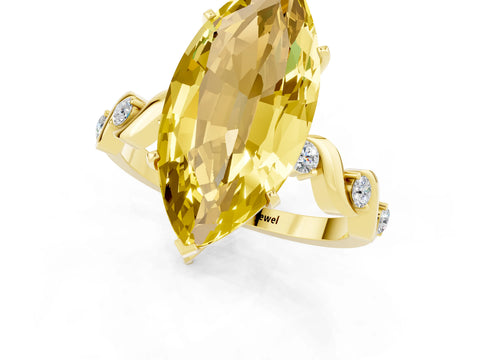 Yellow gold Marquise Cut Yellow Sapphire Solitaire Twisted Band with Round  Accents and Prong Setting_13