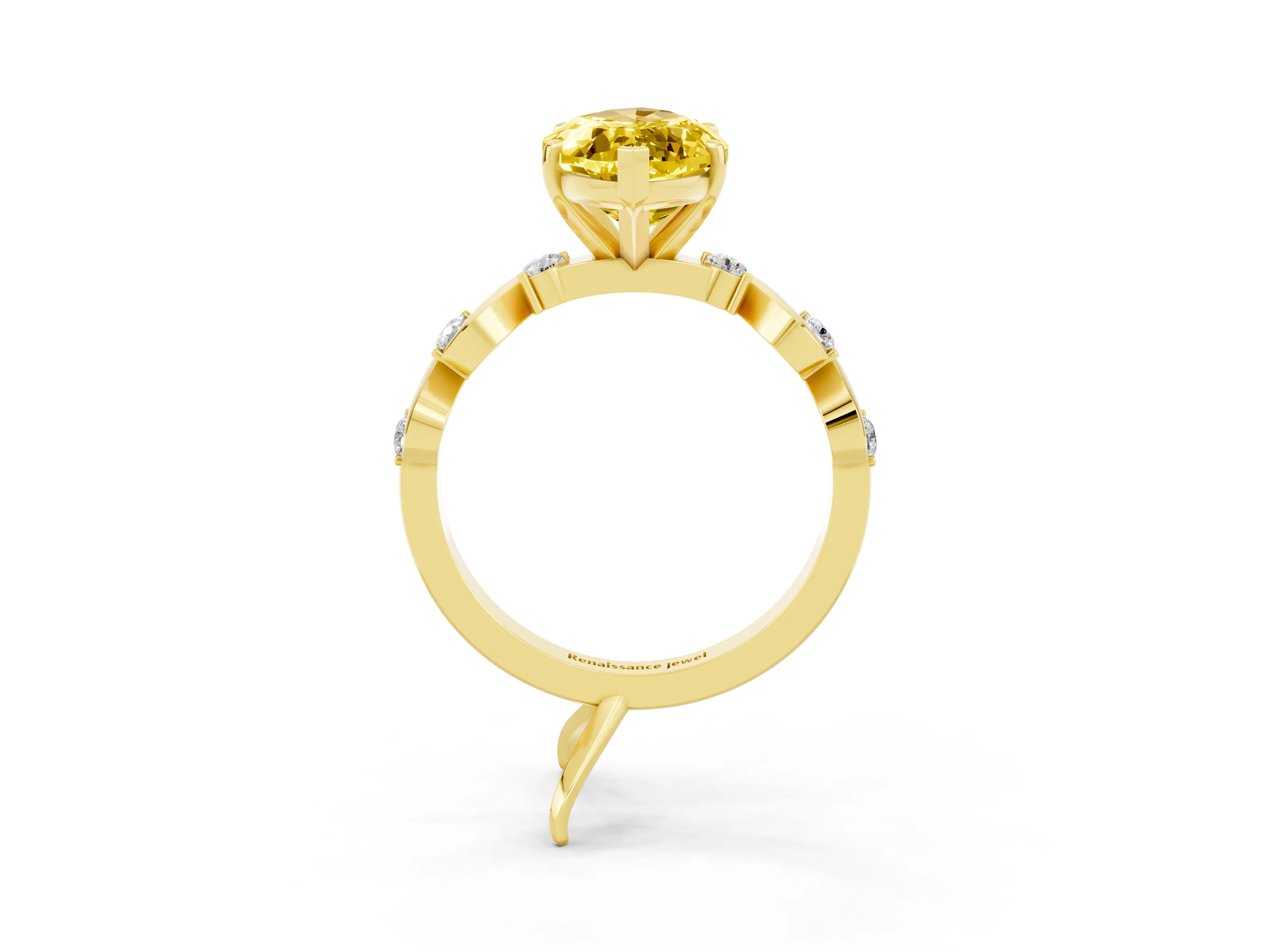 Yellow gold Marquise Cut Yellow Sapphire Solitaire Twisted Band with Round  Accents and Prong Setting_15