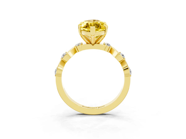 Yellow gold Marquise Cut Yellow Sapphire Solitaire Twisted Band with Round  Accents and Prong Setting