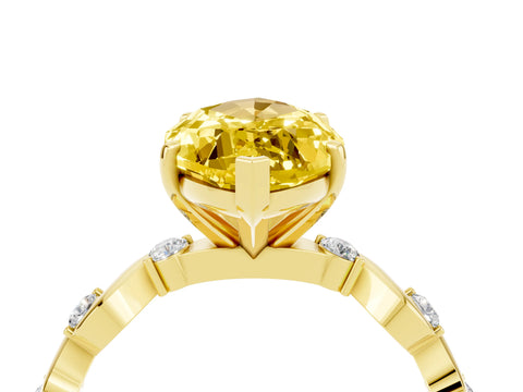 Yellow gold Marquise Cut Yellow Sapphire Solitaire Twisted Band with Round  Accents and Prong Setting_16