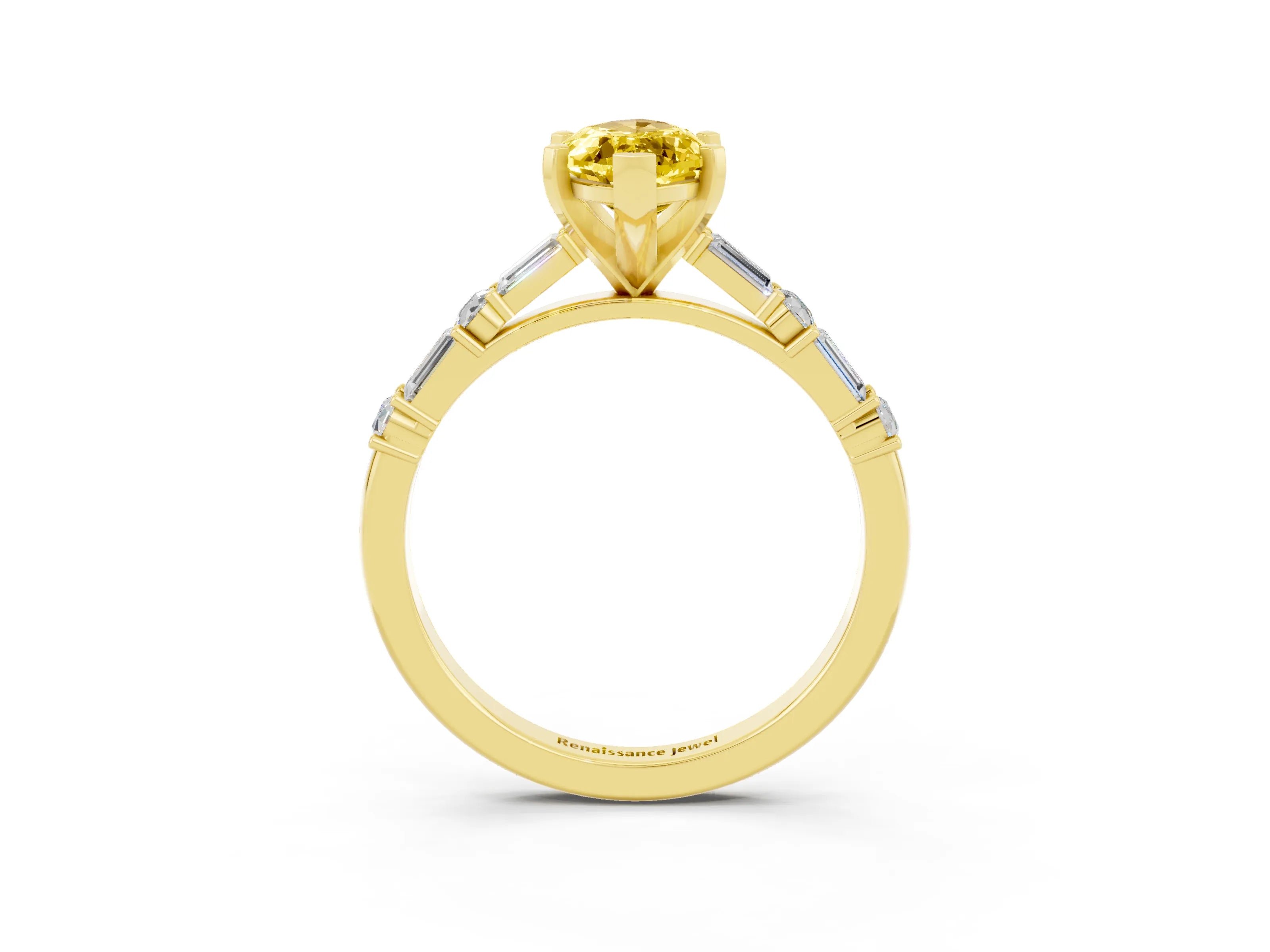 Yellow gold Marquise Cut Yellow Sapphire Solitaire with Side Baguettes and Channel Set Band_27