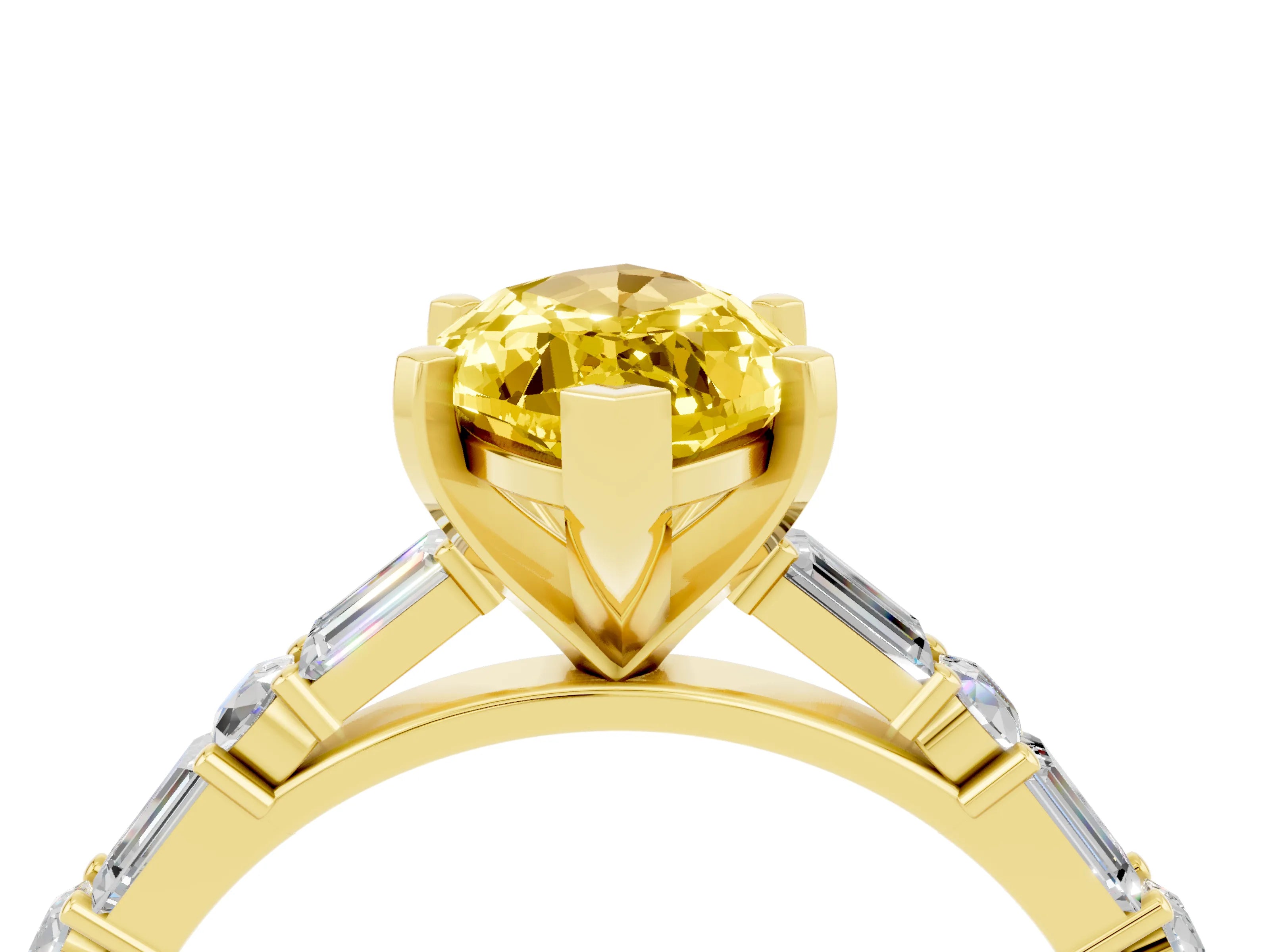 Yellow gold Marquise Cut Yellow Sapphire Solitaire with Side Baguettes and Channel Set Band_28