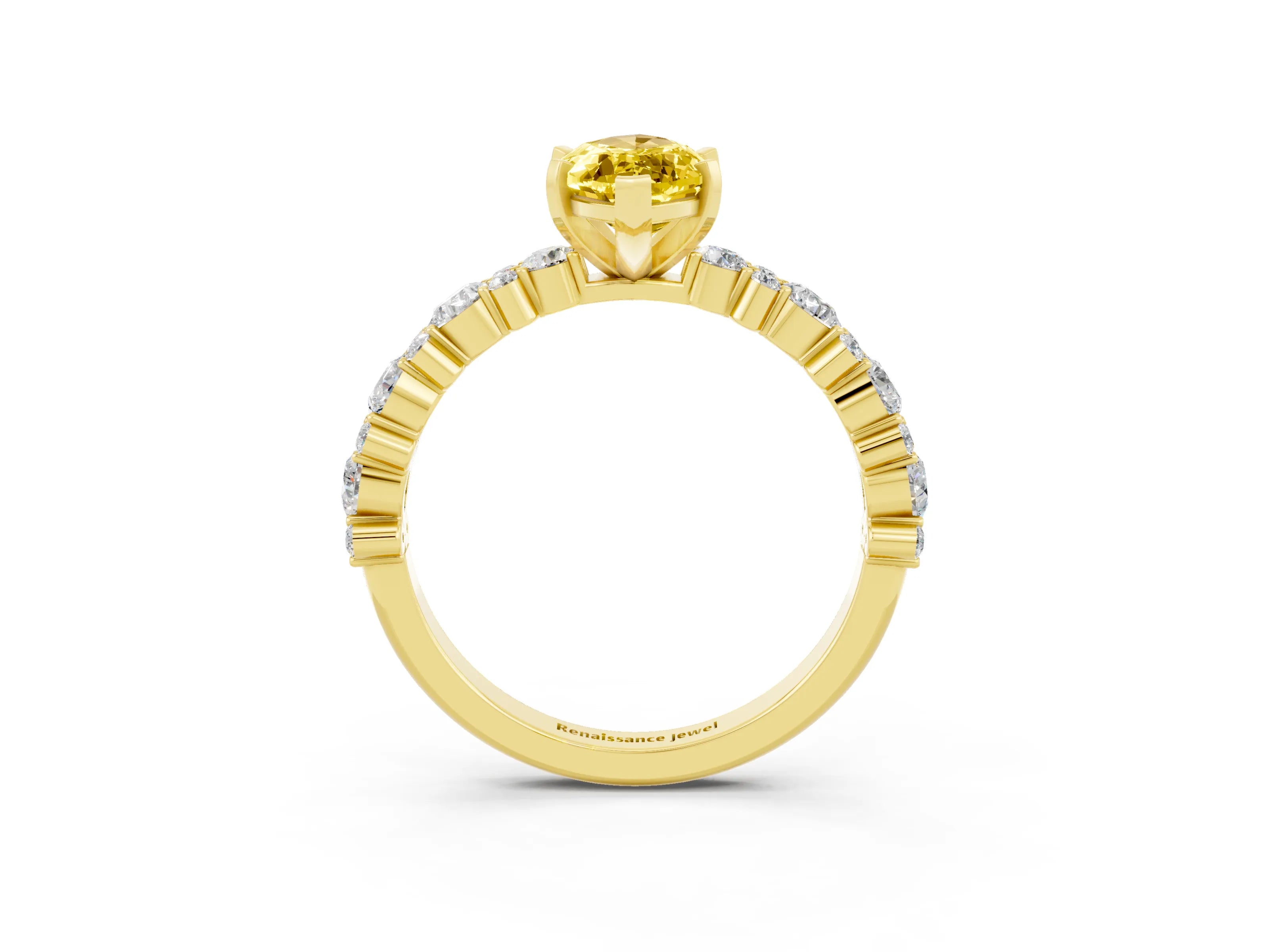 Yellow gold Marquise Cut Yellow Sapphire Solitaire with Side Stones, Pave Band, Four-Prong Setting_63