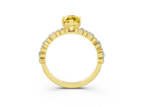 Yellow gold Marquise Cut Yellow Sapphire Solitaire with Side Stones, Pave Band, Four-Prong Setting_63