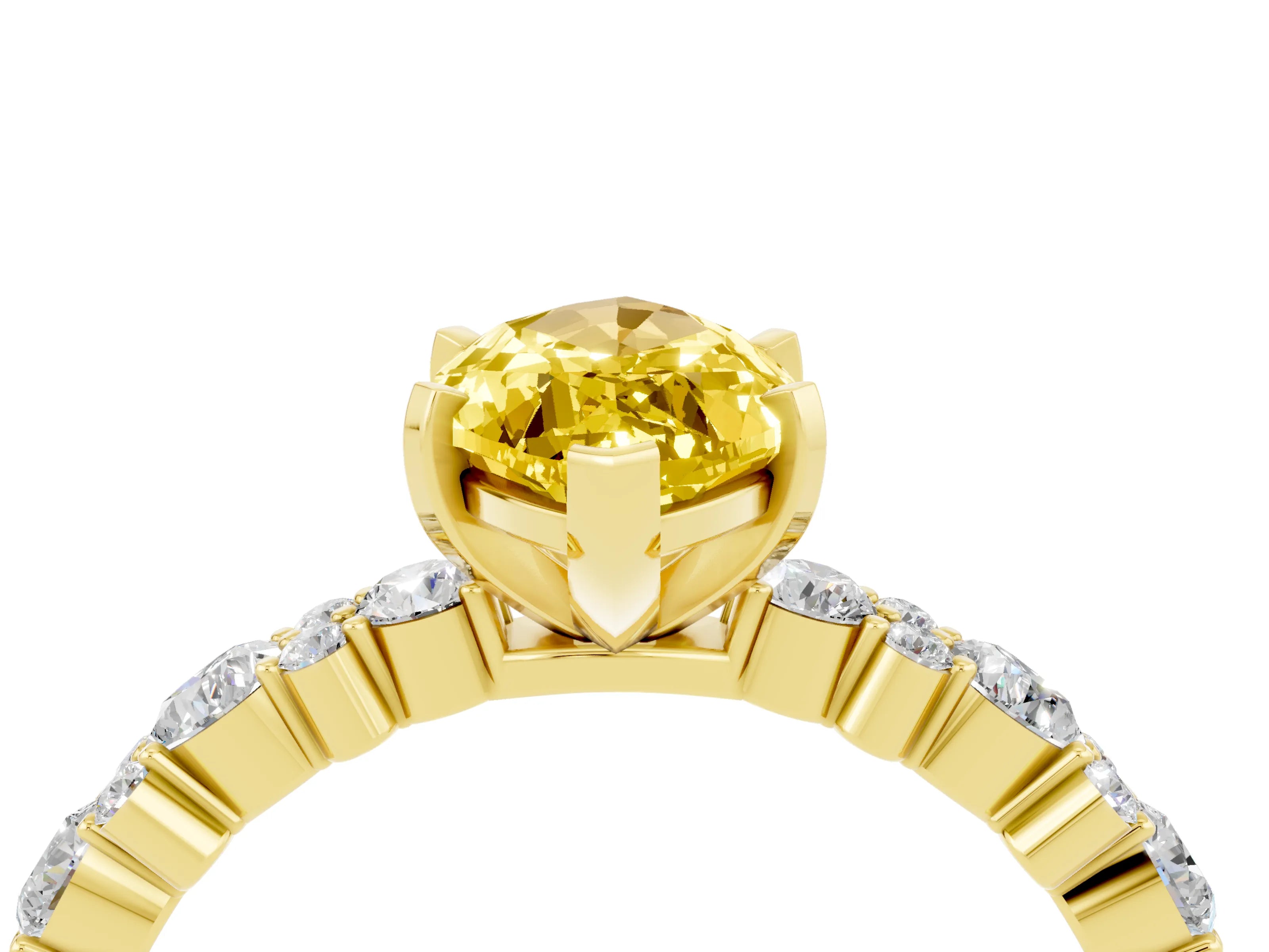 Yellow gold Marquise Cut Yellow Sapphire Solitaire with Side Stones, Pave Band, Four-Prong Setting_64