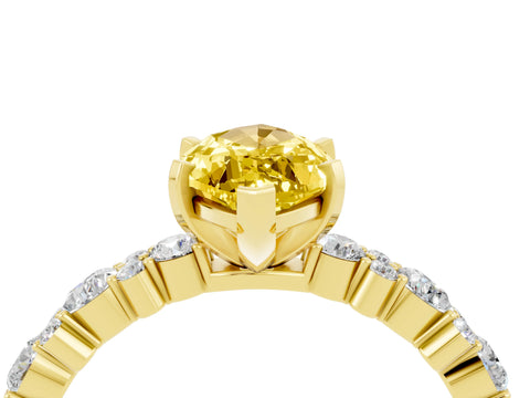 Yellow gold Marquise Cut Yellow Sapphire Solitaire with Side Stones, Pave Band, Four-Prong Setting_64
