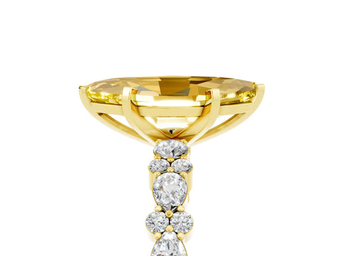 Yellow gold Marquise Cut Yellow Sapphire Solitaire with Side Stones, Pave Band, Four-Prong Setting_65
