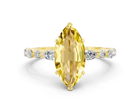 Yellow gold Marquise Cut Yellow Sapphire Solitaire with Side Stones on a Pavé Band and Four-Prong Setting_24