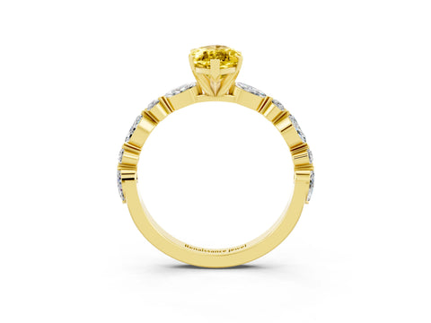 Yellow gold Marquise Cut Yellow Sapphire Solitaire with Side Stones on a Pavé Band and Four-Prong Setting_27