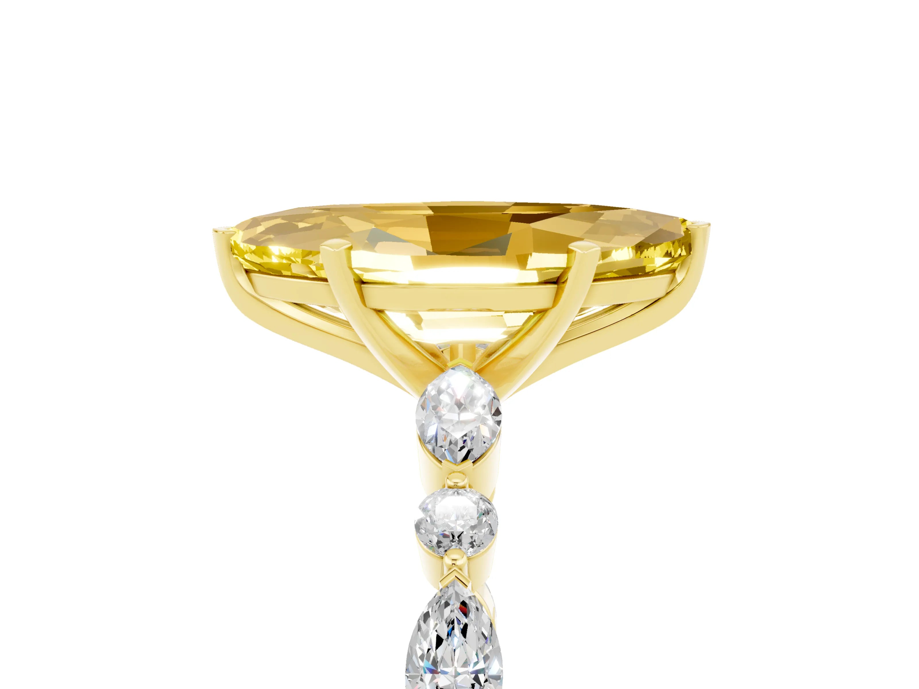 Yellow gold Marquise Cut Yellow Sapphire Solitaire with Side Stones on a Pavé Band and Four-Prong Setting_29