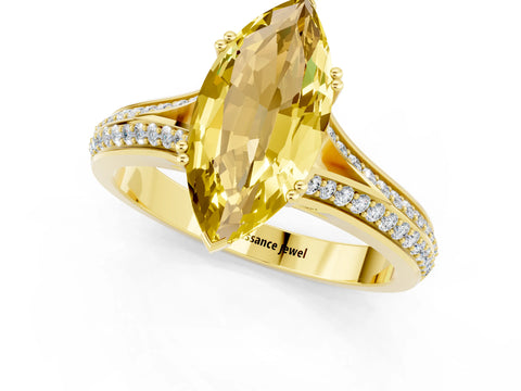 Yellow gold Marquise Cut Yellow Sapphire Split Shank Engagement Ring with Pavé Band_25