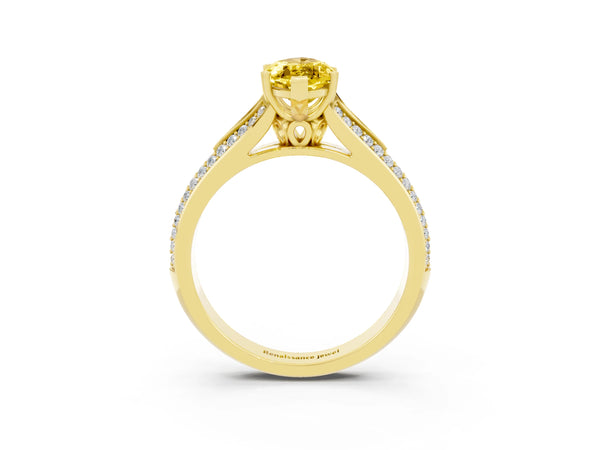 Yellow gold Marquise Cut Yellow Sapphire Split Shank Engagement Ring with Pavé Band