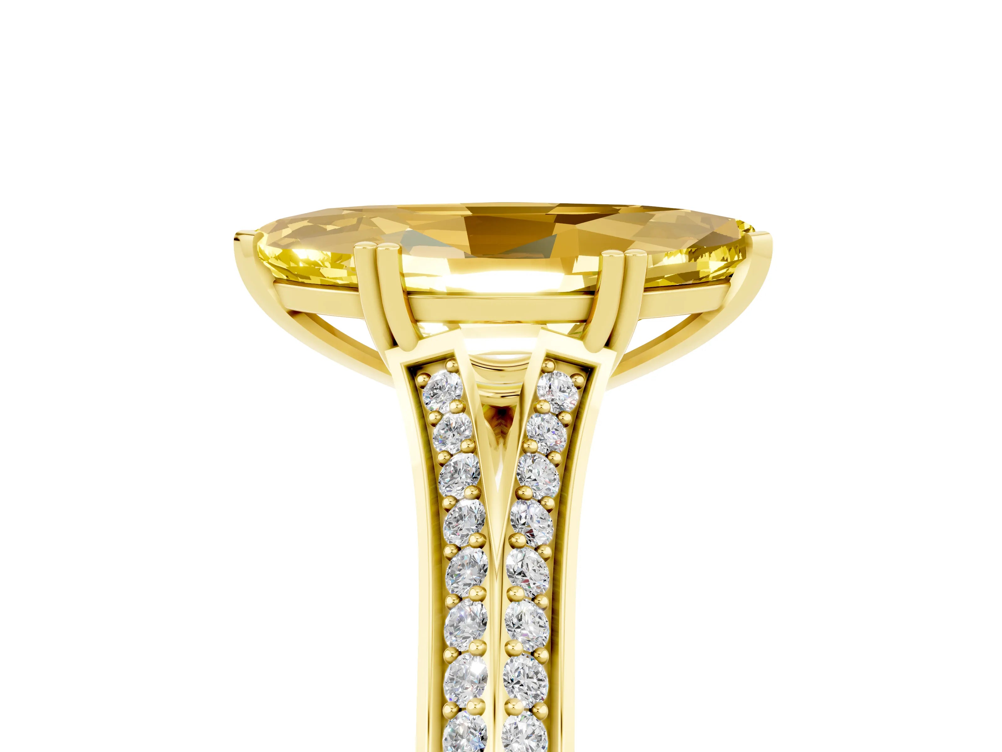 Yellow gold Marquise Cut Yellow Sapphire Split Shank Engagement Ring with Pavé Band_29