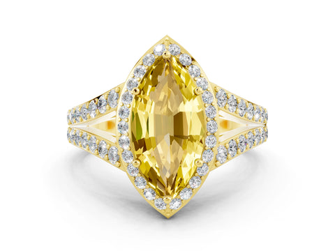 Yellow gold Marquise Cut Yellow Sapphire Split Shank Halo Ring with Four-Prong Setting_12