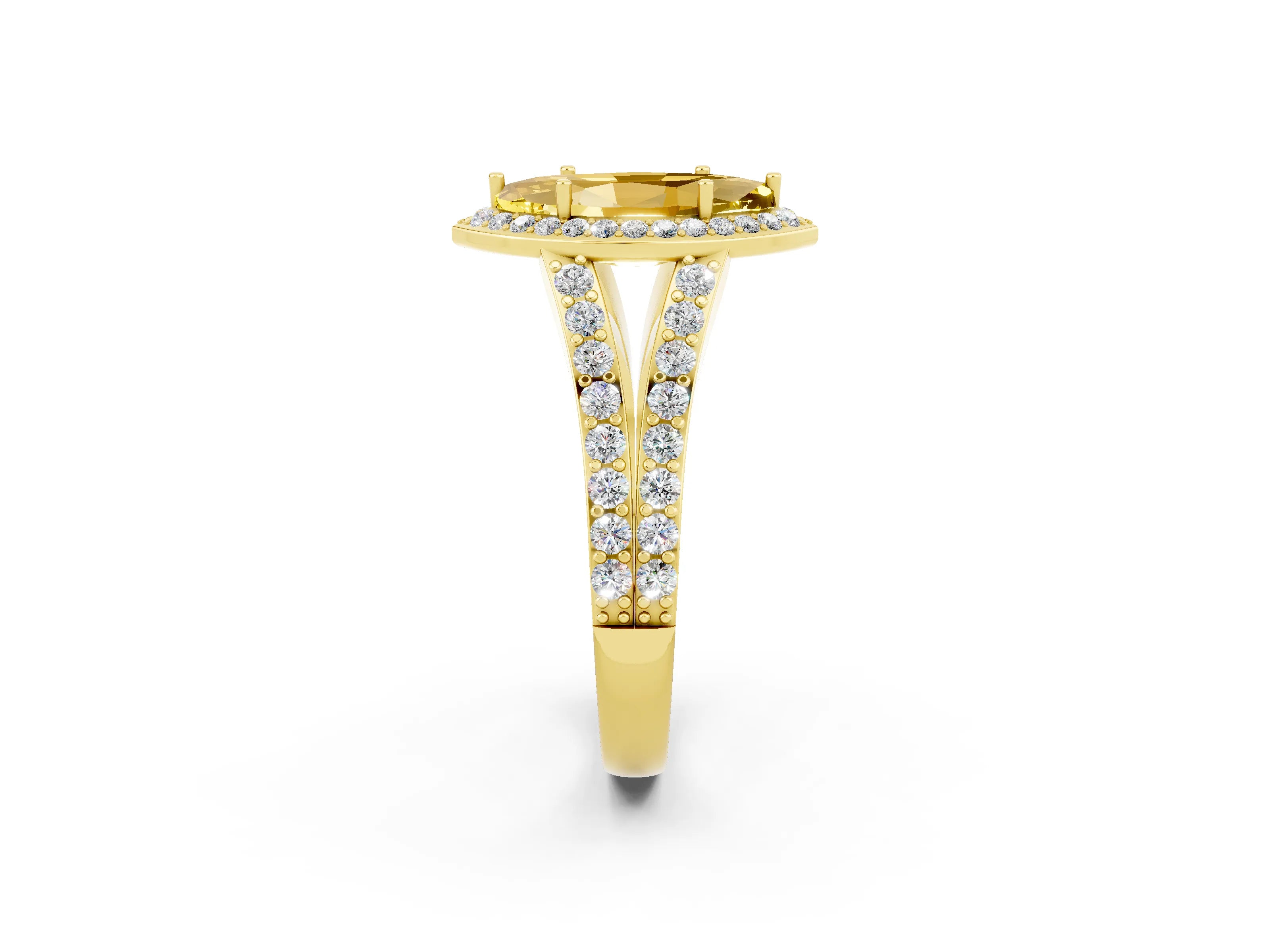Yellow gold Marquise Cut Yellow Sapphire Split Shank Halo Ring with Four-Prong Setting_14
